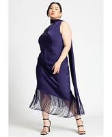 Eloquii Plus Size Scarf Neck Fringe Dress