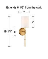 Abigale Modern Luxury Wall Lamp Brass Gold Metal Hardwired 5" Wide Fixture White Fabric Cylinder Shade for Bedroom Bathroom Vanity Reading Living Room