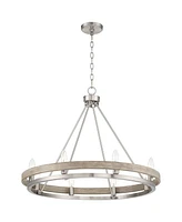 Possini Euro Design Lora Brushed Nickel Graywood Wagon Wheel Chandelier Lighting 29 1/4" Wide Farmhouse Rustic 8-Light Fixture for Dining Room Living