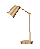 360 Lighting Sully Mid Century Modern Industrial Desk Table Lamp with Usb and Ac Power Outlet 23.5" High Antique Brass for Living Room Bedroom House B