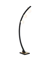 Possini Euro Design Rialto Mid Century Modern Arched Floor Lamp Standing 3-Light 68.25" Tall Warm Gold Matte Black Metal Frosted White Glass Orb Shade