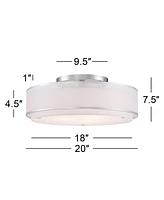 Possini Euro Design Double Organza Modern Ceiling Light Flush-Mount Fixture 20" Wide Chrome 3-Light Sheer Off White Drum Shades for Bedroom Kitchen Li