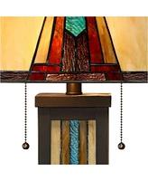 Robert Louis Tiffany Ranier Mission Tiffany Style Table Lamp with Nightlight 25" High Bronze Brown Antique Stained Art Glass for Living Room Bedroom H