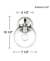 Possini Euro Design Fairling Mid Century Modern Wall Light Sconce Polished Nickel Hardwired 7 1/2" Wide Fixture Clear Glass Globe Shade Bedroom Bathro