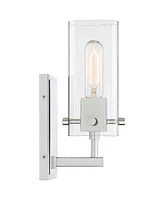 Possini Euro Design Metis Modern Industrial Wall Sconce Lighting Chrome Silver Hardwired 11" High Fixture Clear Glass Shade for Bedroom Bathroom Bedsi