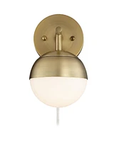 360 Lighting Luna Mid Century Modern Indoor Wall Mount Lamp Antique Brass Plug-In Light Fixture Frosted Glass Globe Shade for Bedroom Bedside House Re