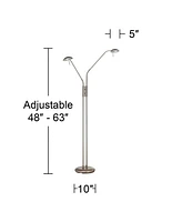 Casper Traditional Farmhouse Pharmacy Floor Lamp Standing Led 2-Light 63" Tall Brushed Nickel Silver Adjustable Arm Swivel Head Dimmer Switch for
