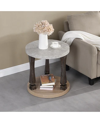 Simplie Fun Mid-Century 2-Tier Round Side Table& Nightstand with Storage Shelf, Antique Grey