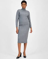 Anne Klein Womens Diamond Stitch Sweater Midi Skirt