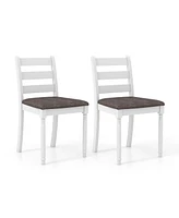 Slickblue Set of 2 Rubber Wood Dining Chairs with Upholstered Seat-White