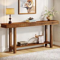 Tribesigns 70.9-Inch Extra Long Console Table, Wood Sofa Table Behind Couch Narrow Long, 2-Tier Entryway Accent Table with Storage for Living Room, Ha