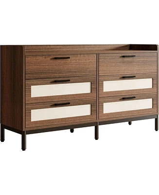 Tribesigns 6-Drawer Dresser for Bedroom, 55" Mid-Century Rustic Chest of Drawers, Wide Wood Storage Long Double Dresser Organizer for Nursery Bedroom