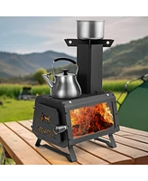 Slickblue Portable Wood Camping Burning Stove Heater with 2 Cooking Positions