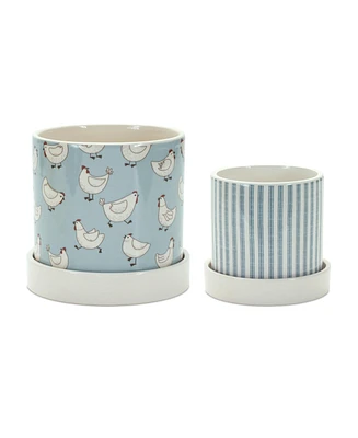 Slickblue Chicken Pattern Planter With Plate (Set of 2)