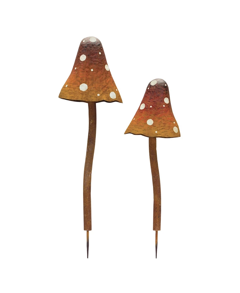 Slickblue Iron Metal Mushroom Garden Stake (Set of 2)