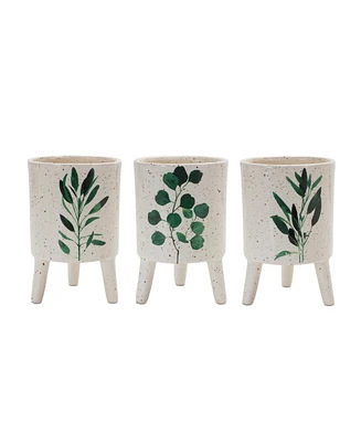 Slickblue Set of 3 Footed Foliage Print Planters for Stylish Indoor and Outdoor Decor