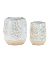 Slickblue Two Tone Porcelain Planter With Leaf Design (Set of 2)