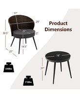 Gymax 3PCS Rattan Patio Bistro Set Outdoor Conversation Furniture Set w/ Seat Cushions