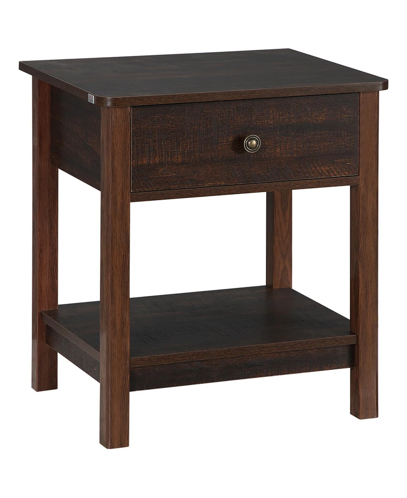 Homcom End Table with Drawer, Side Table with Bottom Shelf