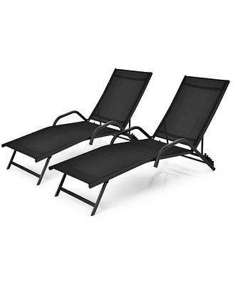 Gymax 2PCS Outdoor Patio Chaise Reclining Lounge Chairs w/ 5-Position Adjust Backrest