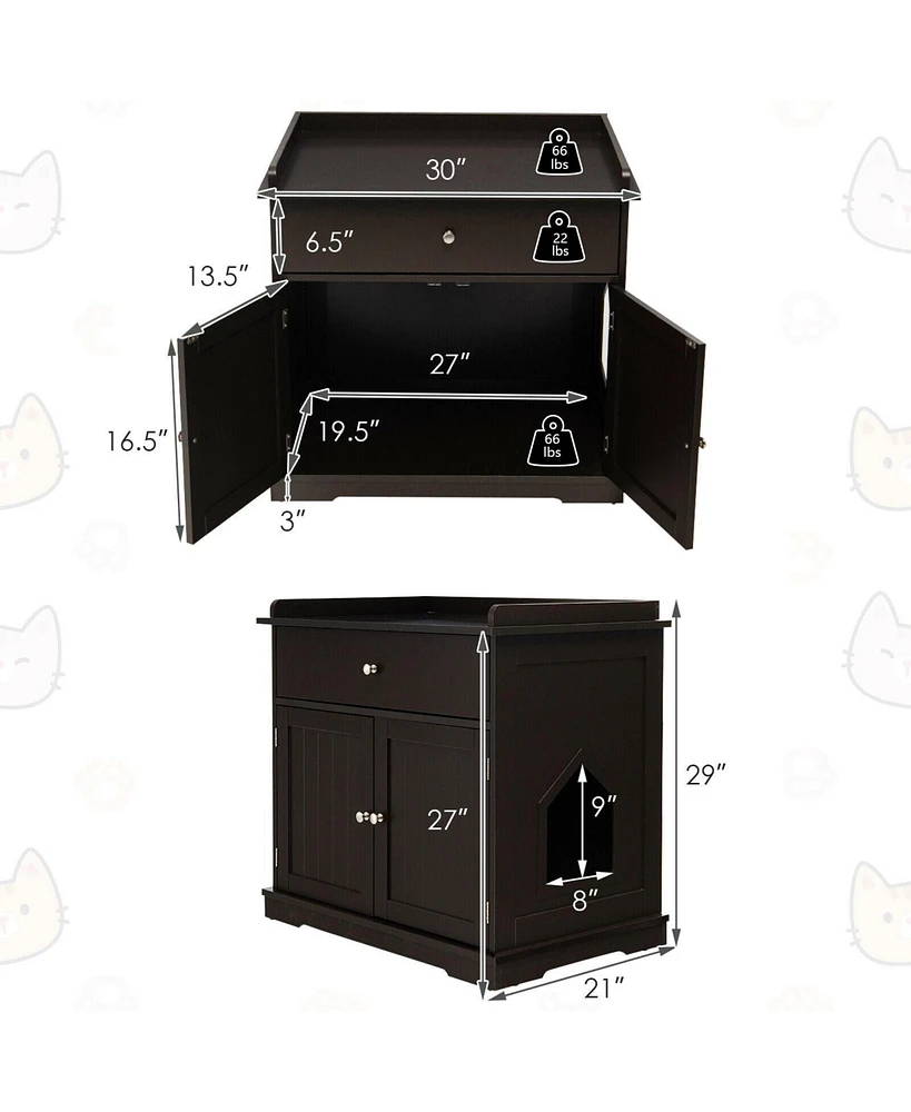 Slickblue Wooden Cat Litter Box Enclosure with Drawer Side Table Furniture