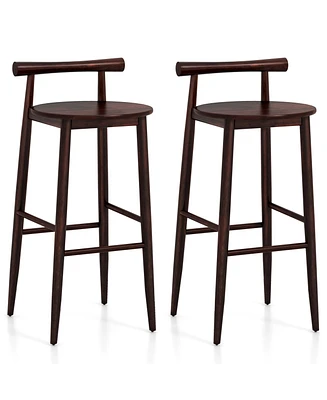 Slickblue Wooden Bar Chair Set of 2 with Backrest and Footrest for Home Restaurant Cafe-Brown