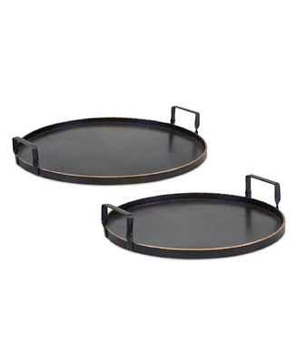 Slickblue Round Metal Tray With Gold Rim Accent (Set of 2)