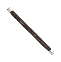 Chisel Stainless Steel Tiger's Eye Beaded Brown Leather Bracelet