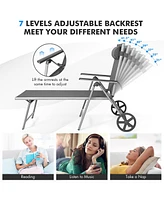 Gymax 2PCS Patio Recliner Chair Outdoor Adjustable Folding Chaise Lounge Chair w/ 2 Wheels