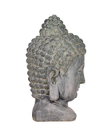 John Timberland Meditating Buddha Head Statue Sculpture Zen Asian Japanese Garden Decor Outdoor Front Porch Patio Yard Outside Home Balcony Gray Weath