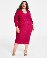 Nina Parker Trendy Plus Size Embellished Rib Knit Cardigan Tank Skirt