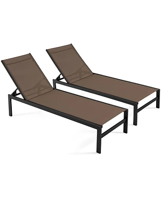 Gymax Set of 2 Aluminum Patio Chaise Lounge Outdoor Adjustable Lounge Chair W/ 6-Position Backrest