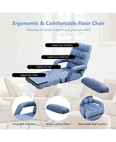 Gymax Folding Floor Chair Adjustable Armchair Chaise Lounge Chair Lazy Sofa Blue