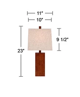 360 Lighting Darryl Modern Accent Table Lamp 23" High Faux Wood Rectangular Block Textured Brown Tan Fabric Shade for Bedroom Living Room House Home B