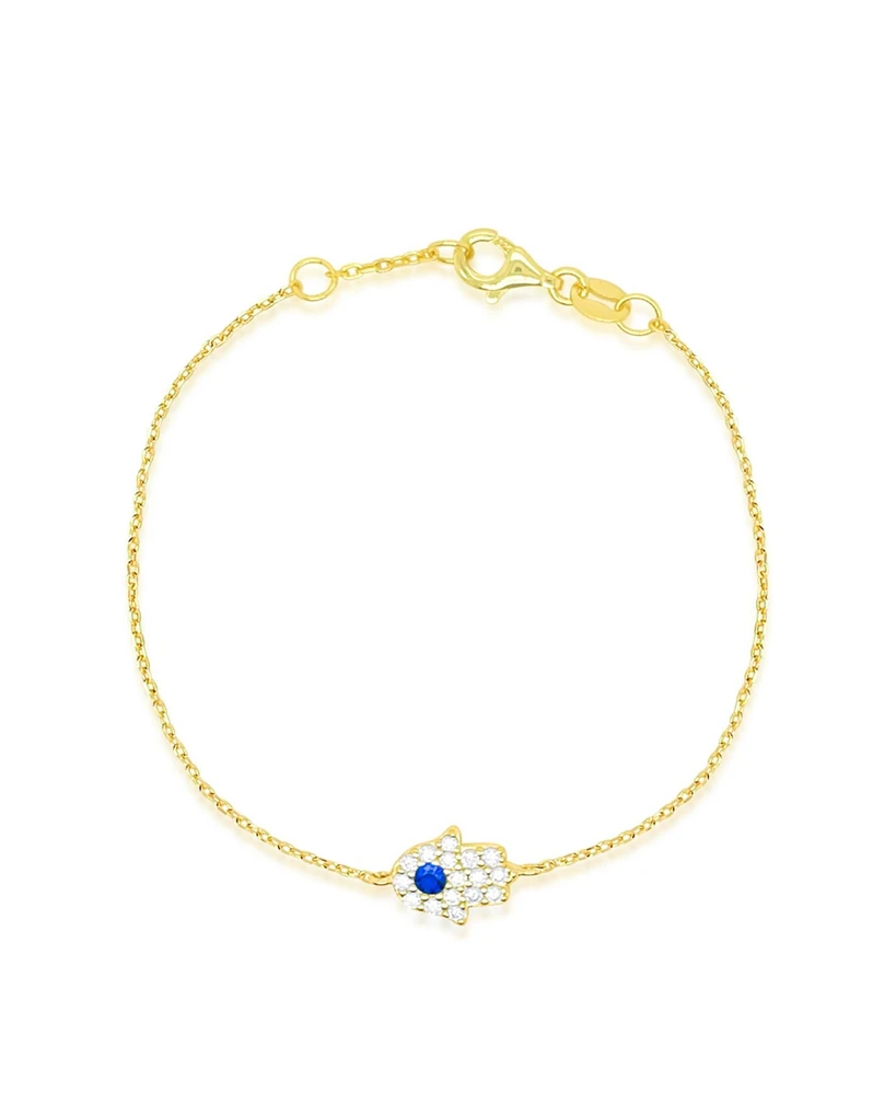 Etoielle Yellow Gold Tone Created Sappire and Cz Hamsa Bracelet