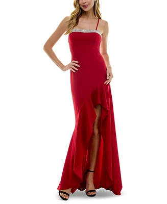 City Studios Juniors' Rhinestone-Trim High-Low Gown