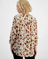 Jones New York Petite 3/4-Sleeve Floral-Print Kelly Blouse