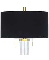 Vienna Full Spectrum Belle Modern Table Lamp 33 1/4" Tall Clear Crystal Glass Tapered Column Gold Accents Black Drum Decor Shade for Bedroom Living Ro