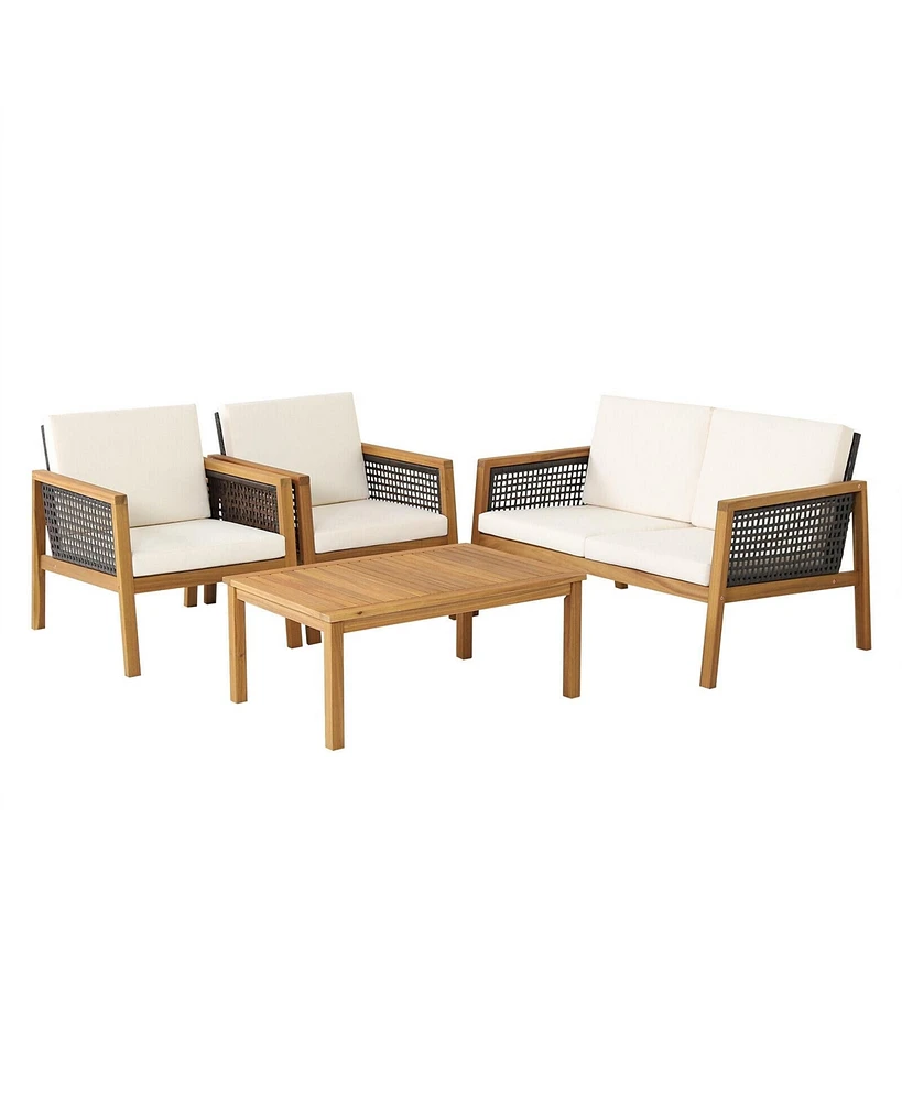 Slickblue 4 Pieces Patio Rattan Furniture Set with Removable Cushions