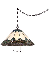 Robert Louis Tiffany River Stone Bronze Plug In Swag Pendant Chandelier Light Fixture 20 3/4" Wide Tiffany Style Stained Art Glass for Dining Room Hou