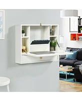 Slickblue Wall Mounted Folding Laptop Desk Hideaway Storage with Drawer