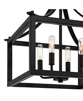 Possini Euro Design Delfina Matte Black Pendant Chandelier 22" Wide Modern Open Square Metal Cage 4-Light Fixture for Dining Room House Foyer Kitchen