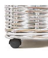 Jonathan Y Arbour Rustic Hand-Woven Rattan Nesting Baskets with Wheels and Handles, White Wash/Kubu Gray (Set of 2)