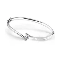 Bling Jewelry Simple Geometric Cz Solitaire Bypass Bangle Bracelet For Women For Sterling Silver Safety Clasp