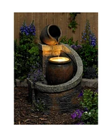 John Timberland Verona Rustic Outdoor Floor Cascading Water Fountain 35" High with Led Light Planter Box for Garden Patio Backyard Deck Home Lawn Porc