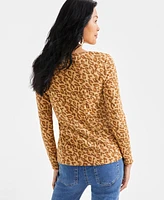 Style & Co Women's Printed Long Sleeve Scoop-Neck Top, Created for Macy's