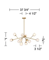 Tofay Warm Brushed Brass Sputnik Chandelier Lighting 37 3/4" Wide Modern Dimmable Led Frost Glass Shades 12-Light Fixture for Dining Room House Foyer