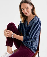 Style & Co Women's Striped Henley Tee, Created for Macy's