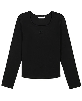 Calvin Klein Big Girls Long Sleeves Square Neck Ribbed T-shirt