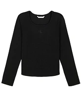 Calvin Klein Big Girls Long Sleeves Square Neck Ribbed T-shirt